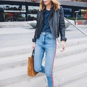 Anine Bing "Bing" Logo Ribbon Side Striped Denim Jeans